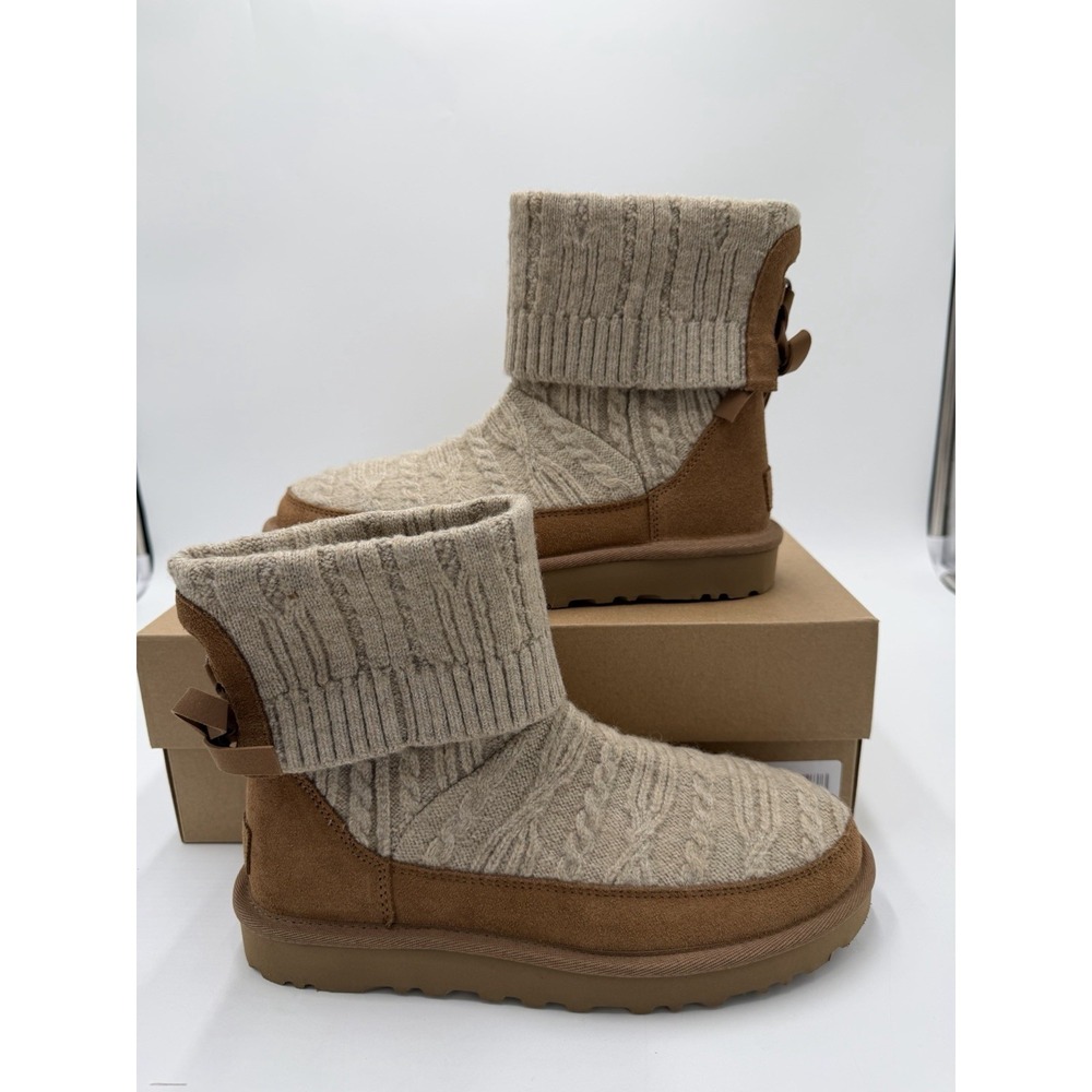 Women's UGG Classic Mini Cabelle Chestnut Suede/Knit Boot Sz 7 New In Box